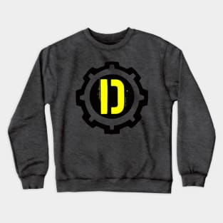 A Yellow Letter D in a Black Industrial Cog Crewneck Sweatshirt